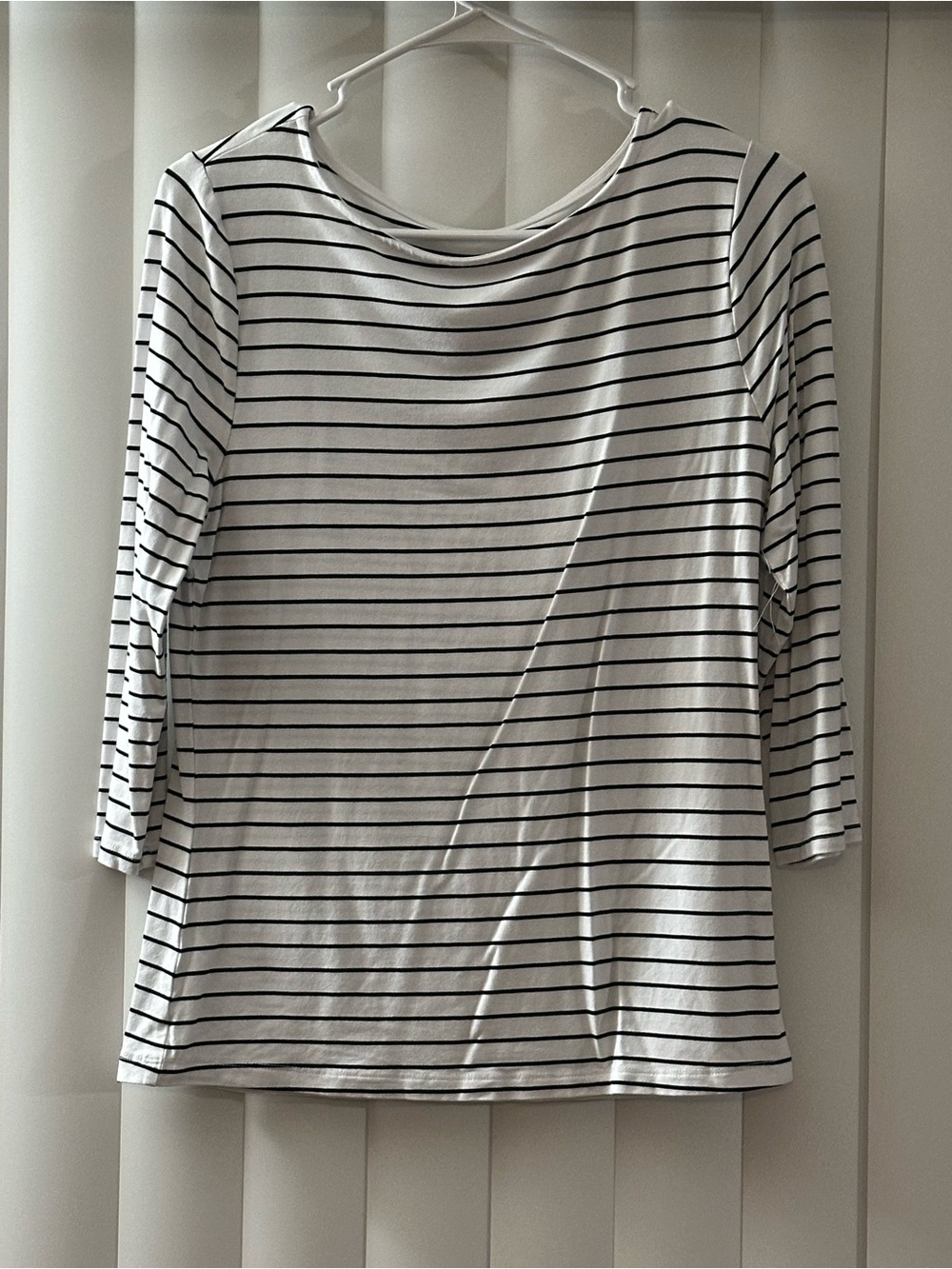 a new day White and Black Striped Boatneck Top